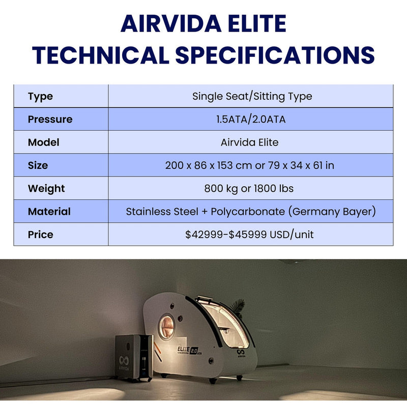 Airvida Elite 1.5-2.0 ATA Hard Shell Sitting Hyperbaric Chamber